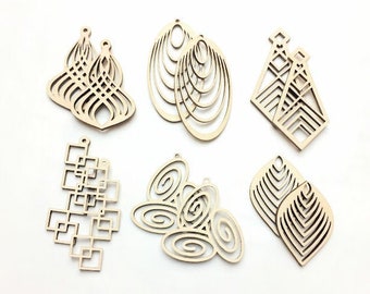 12 Piece Variety Pack Earring Blanks DIY Wood Earring Blanks DIY Craft Earrings Laser Cut Earrings Unfinished Wood Jewelry Blanks