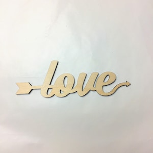 Love W/ Arrow Wood Sign, Multiple Sizes, Laser Cut, Holiday Wooden Cutouts, DIY Decorations, Cutout Shapes, Craft Supplies, Unfinished Wood