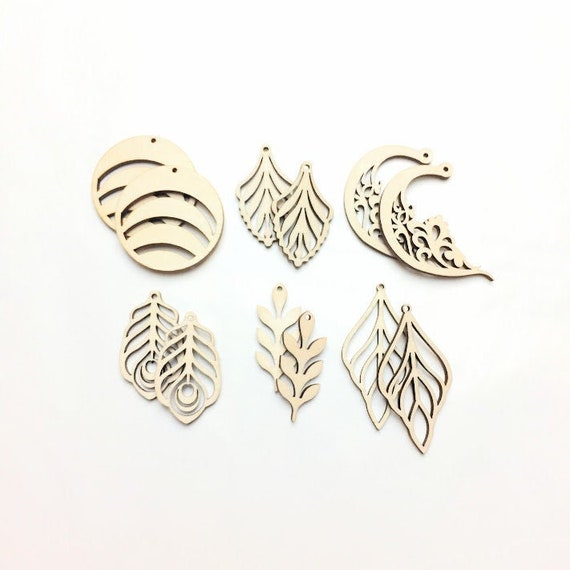 Wings Blank Wood Earrings. DIY jewelry. Unfinished laser cut wood
