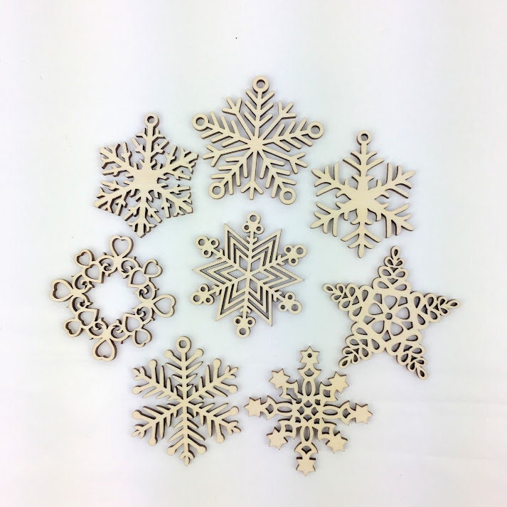 8 Snowflake Wood Christmas Ornaments 8 pack 8 Styles 1 Each | Etsy