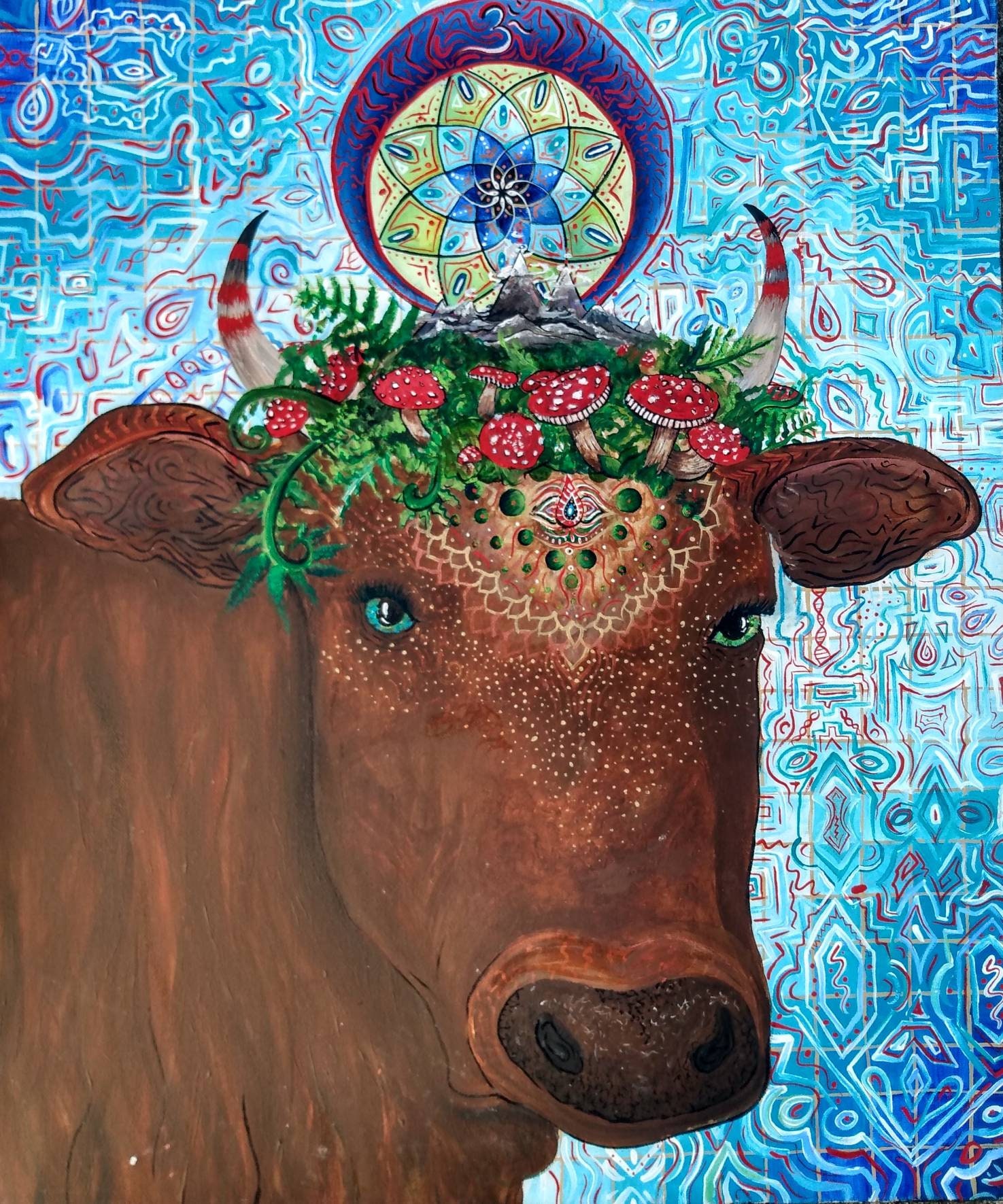 Amanita cow goddess original acrylic painting | Etsy