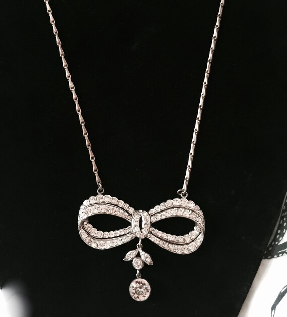 Edwardian Sterling French Paste Bow Necklace