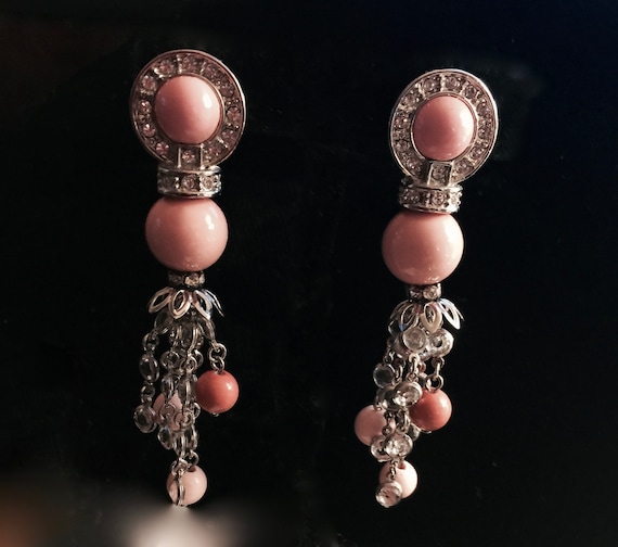 Arnold Scaasi Peach Crystal Earrings