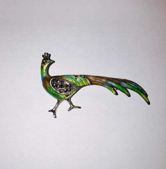 Sterling Enamel Peacock Pin