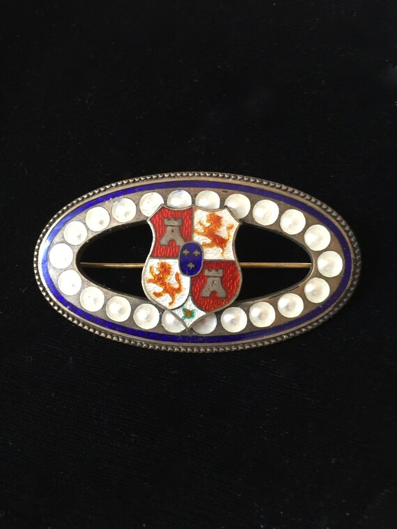 Sterling Guilloche Enamel Shield Brooch