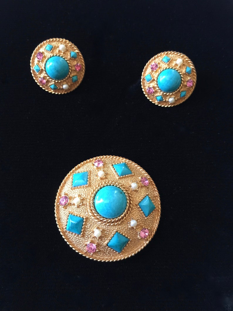 Turquoise 1960/'s Pin and Earrings