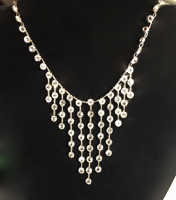 Sterling Art Deco Cascading Crystal Necklace
