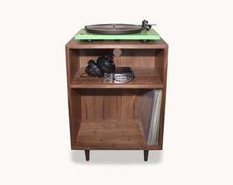 Customizable Vinyl Record Storage Cabinet and Turntable Stand (Mid-Century Modern Inspired)