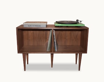 Customizable Vinyl Record Storage Cabinet and Turntable Stand (Mid-Century Modern Inspired)