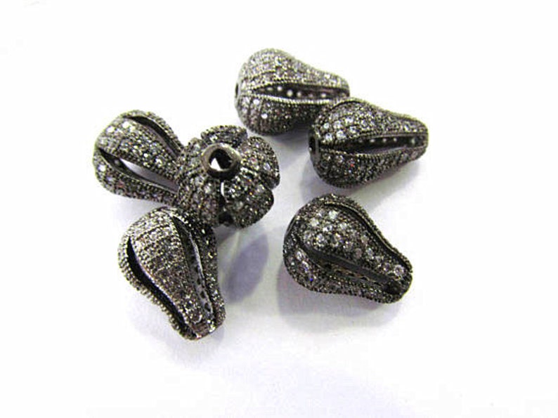 Handmade--4pcs 8X1210X16mm CZ Micro Pave Diamond carvedbicone diamond cone beads,CZ pave findings charm jewelry spacer connector