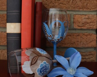 Blue Floral Wine Glasses