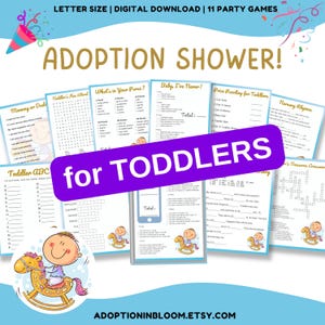 Adoption Shower Party Games for the Adoptive Parent | Celebrating the Adopted Toddler | Cute Child on Rocking Horse Shower Party Games | PDF