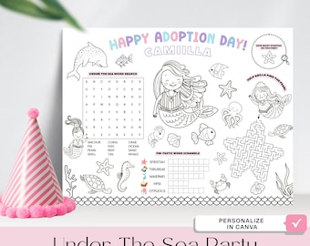 Mantel individual para colorear de sirena bajo el mar para el Día de la Adopción: Actividad para niños (Descarga en PDF), AP