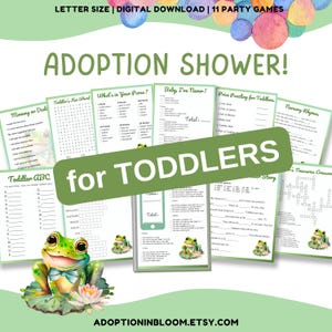 Adoption Shower Party Games for the Adoptive Parent | Celebrating the Adopted Toddler, Boy or Girl | Cute Frog Shower Party Games | PDF