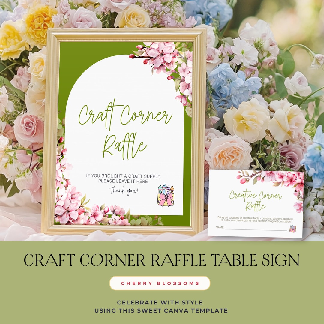 Book Raffle Table Sign Craft Corner Raffle Table Sign and Card, Shower Celebration, Baby ...