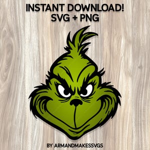 Grinch Face SVG PNG | Funny Christmas Cut File (Instant Download)