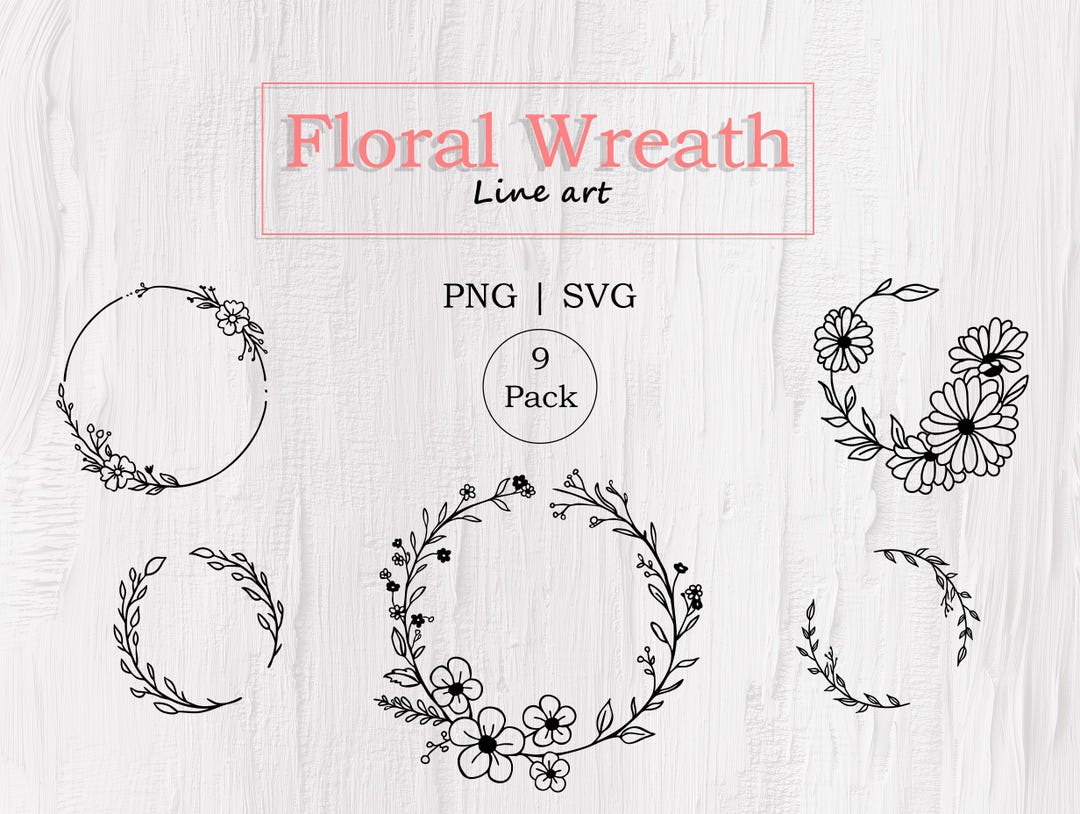 Floral Wreath SVG Bundle | Line Art Flower Frames | Wedding Decor ...
