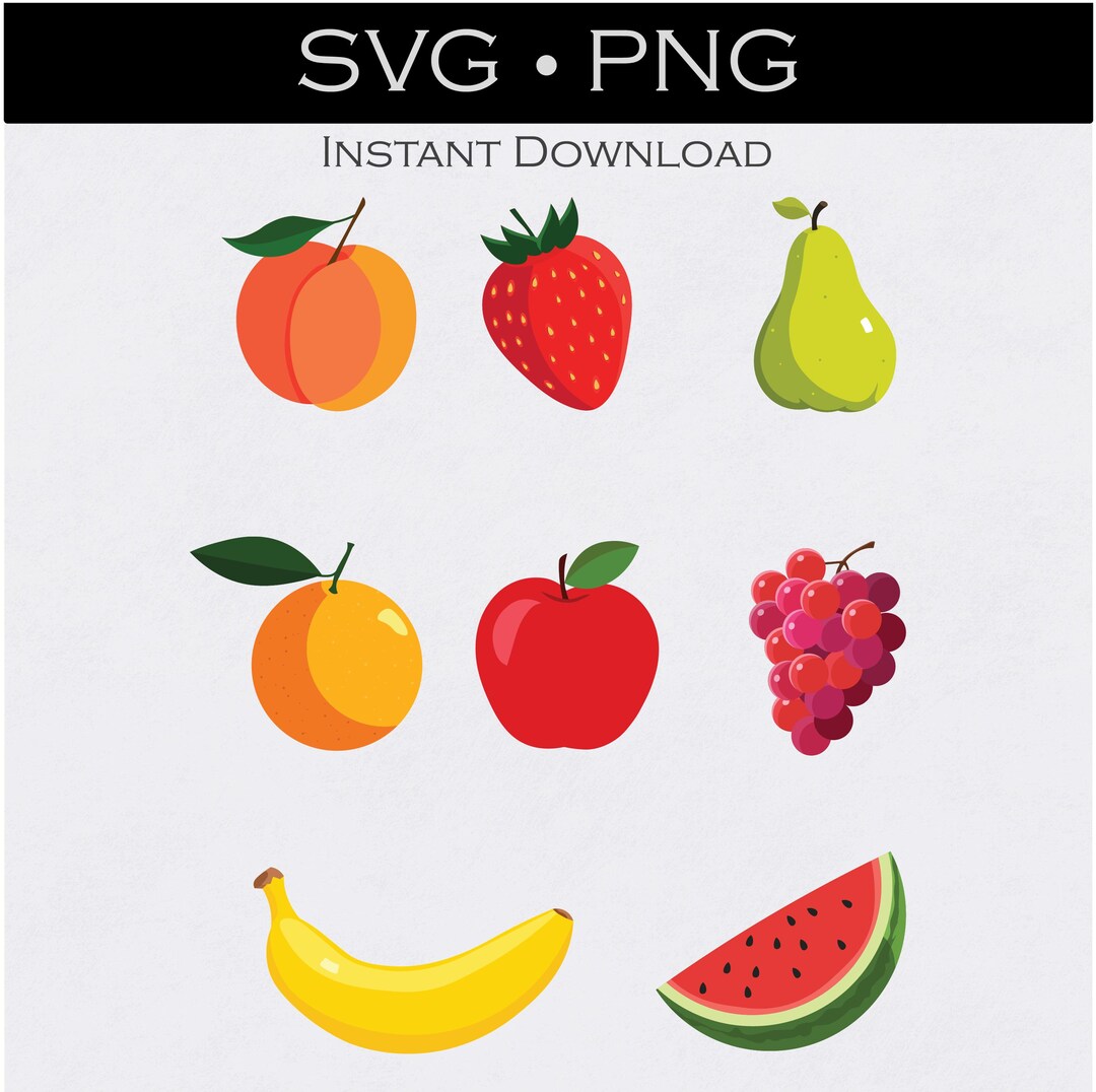 Fruit Bundle Vector Minimal Clipart Set With 8 Fruits SVG and PNG Peach ...