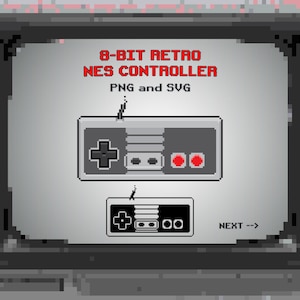 Controle retrô de NES em SVG e PNG | Arte gráfica para jogos de 8 bits | Design de adesivo para videogame | Arquivo para artesanato gamer | Controle em pixel art