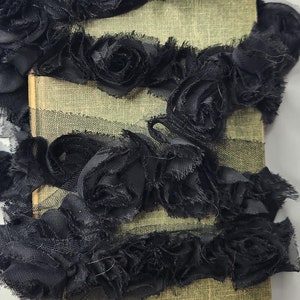 BLACK ROSE LACE, black lace, black floral lace, black rose trim, vintage lace, black floral lace, black flower lace, black flower trim
