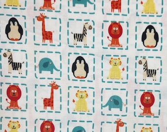 cotton baby fabric, small scale animal fabric, new baby fabric, quilting cotton alphabet fabric, cotton woven alphabet, baby zoo animal 002