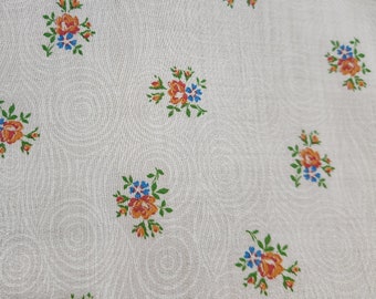 vintage blue rose fabric, small watercolor floral fabric, blue watercolor rose fabric, small blue rose fabric, blue rose fabric, cotton 008