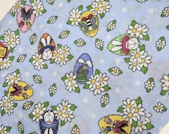Vintage Easter bunny fabric, Easter fabric, spring bunny fabric, Easter egg fabric, daisy fabric, flower bunny cotton Easter floral 003