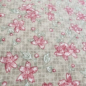 roze roos bloemenstof, katoenen bloemenstof, vintage bloemenstof, roze bloemenstof, roze bloemenstof, neutrale quiltstof, 008