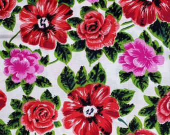pink and red floral fabric, large red cotton fabric, peony fabric, cotton peony quilt fabric, red poppy fabric, summer garden fabric, 008