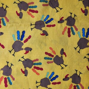 Cotton Thanksgiving fabric, handprint turkey fabric, school fabric, cotton kids fabric, turkey fabric, kids craft fabric, turkey trot fabric