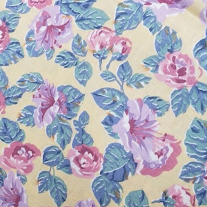vintage floral fabric, small yellow fabric, cotton spring fabric, vintage quilting cotton, floral quilting fabric, pink rose fabric, 011
