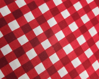 red plaid fabric, vintage gingham, large red gingham, red picnic fabric, red square fabric, cotton gingham, picnic table fabric, 004