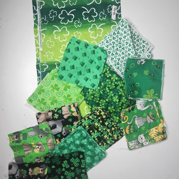 Lot of St. Patrick's Fabric, shamrock fabric, cotton shamrock fabric, clover fabric, green fabric, St. Patrick's day fabric, floral fabric