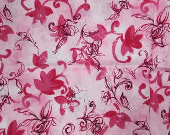 tessuto floreale rosa, tessuto floreale di cotone rosa, tessuto rosa vintage, tessuto rosa con rose, tessuto floreale rosa vintage, tessuto rosa brillante, 008
