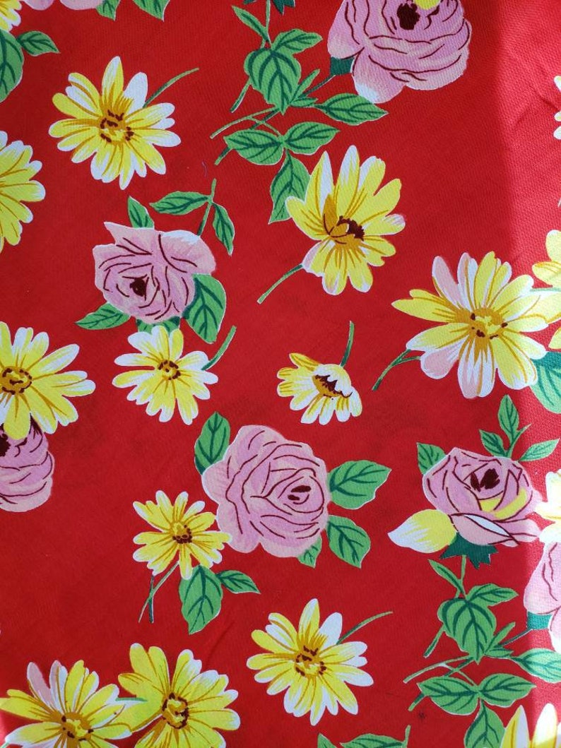 Red Floral Cotton Fabric Vintage Floral Fabric Large Floral Etsy