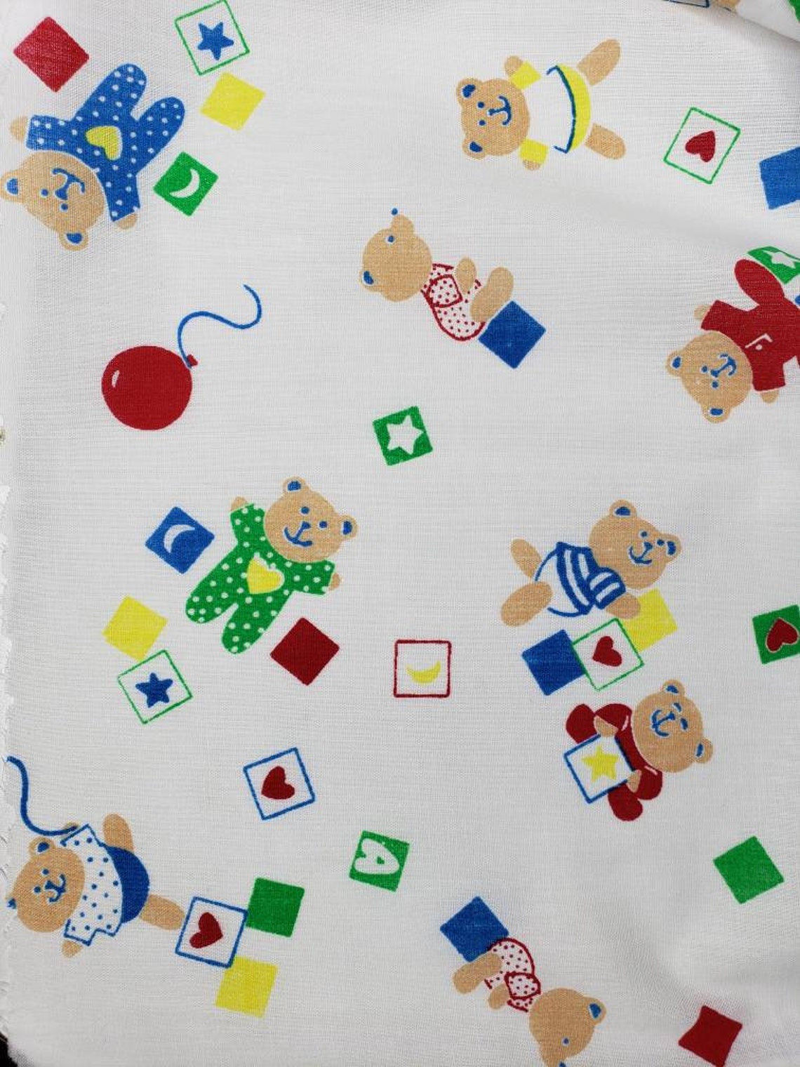Vintage Baby Fabric Baby Boy Cotton Fabric Baby Bear Fabric Etsy