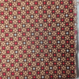 brown calico, Vintage brown and red calico fabric, cotton calico fabric, small brown floral calico fabric, calico dress fabric 004