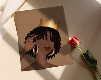 Regina — Print | Hanging Wall Art Poster Print Gift Home Apartment Dorm Decor Fine Art Gicleé Print Black Girl Art African American Artwork