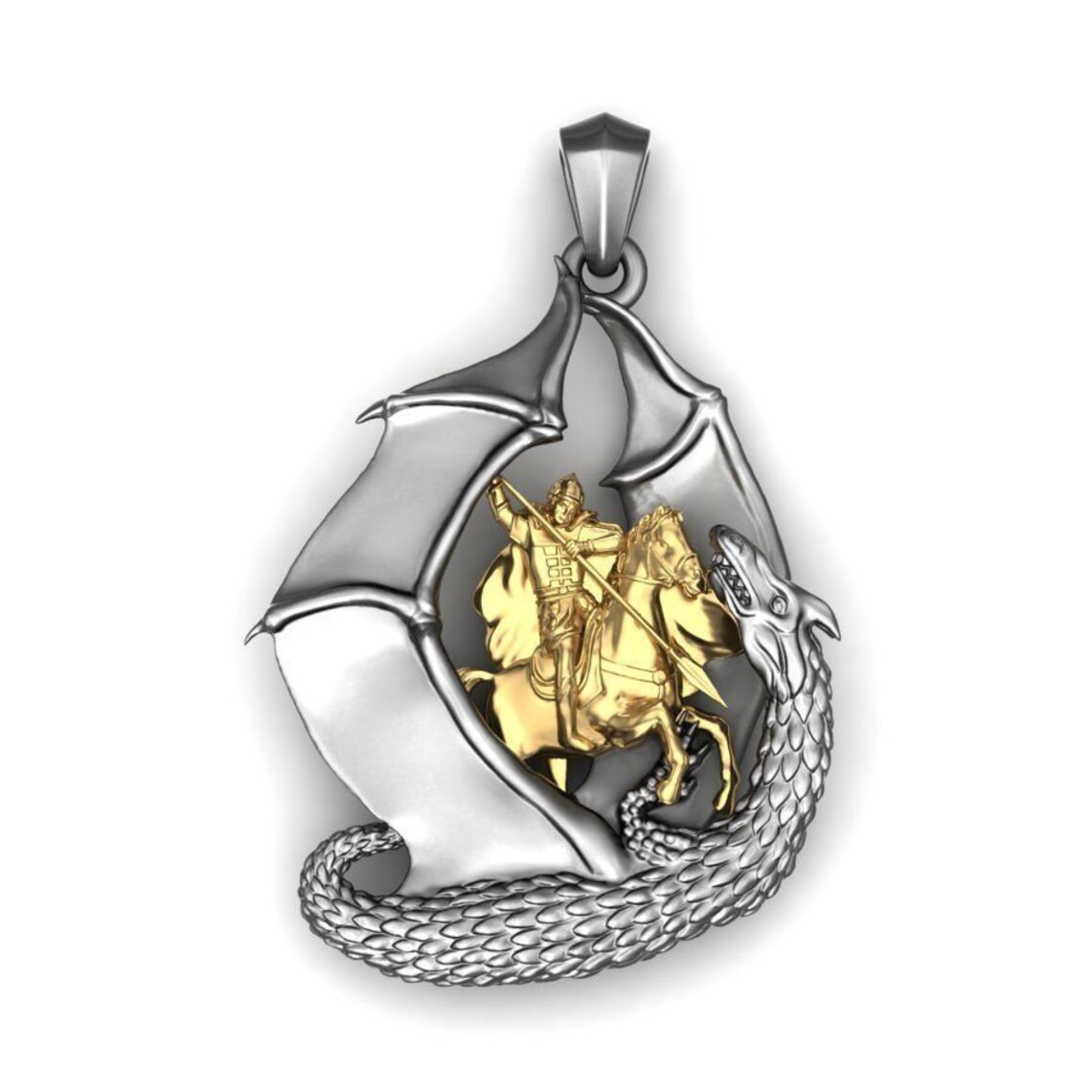 Dragon Necklace Silver Men Dragon Pendant Mythical Fantasy Etsy