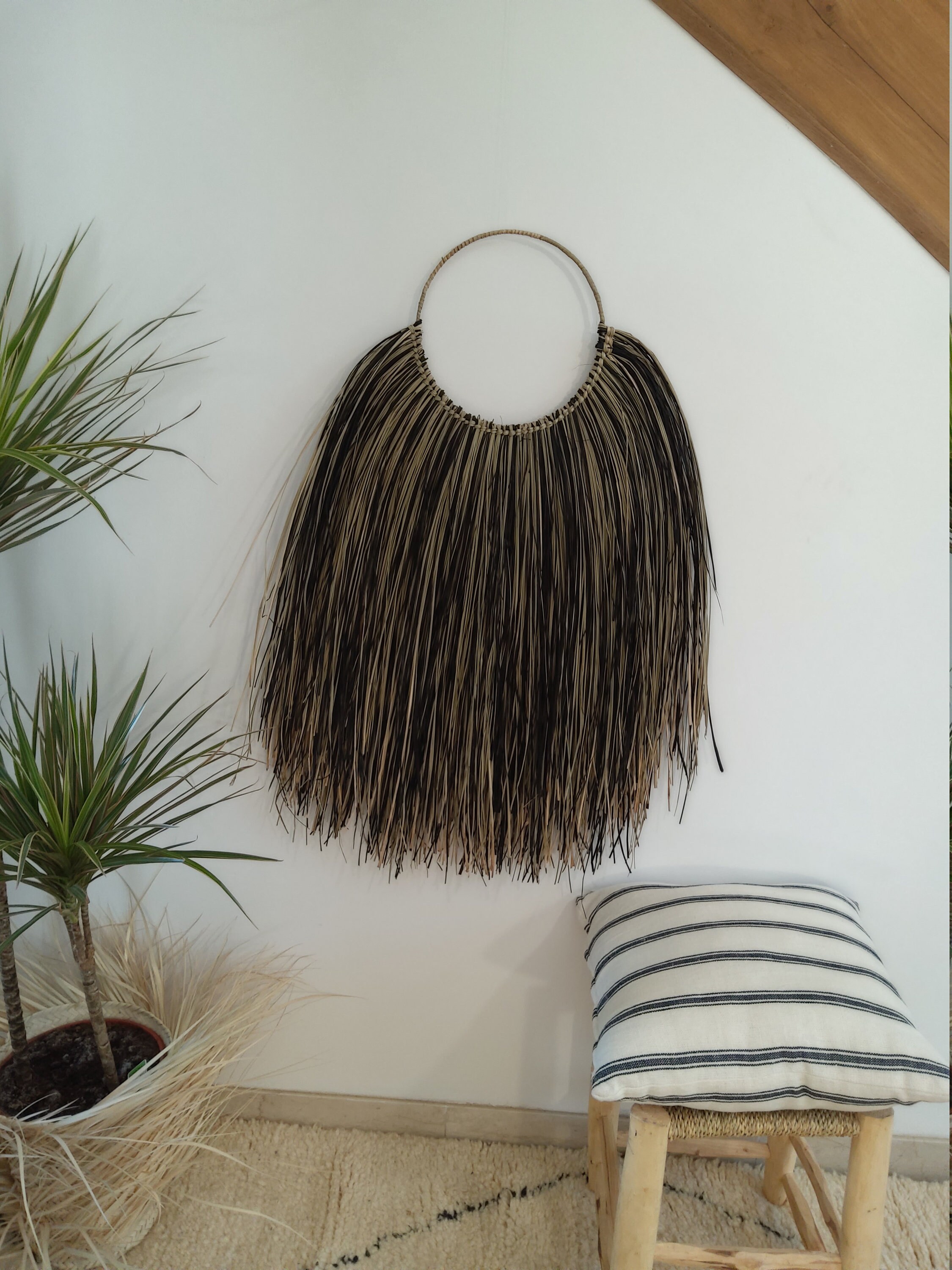 Décoration Murale en Raphia et Bois Flotté