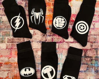 Bundled Superhero Groomsmen Socks | Custom Wedding Socks | Hero Socks for Groom, Best Man, & Wedding Party