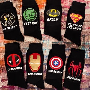 Superhero Groomsmen Socks Colored