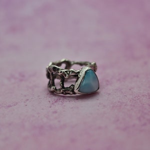 Anillo de plata de ley, anillo de larimar, anillo de plata hecho a mano