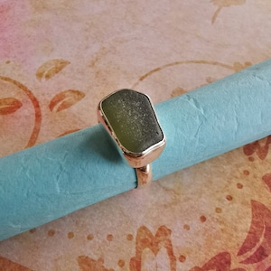 Sterling silver ring, silver sea glass ring, green sea glass ring, handmade silver ring
