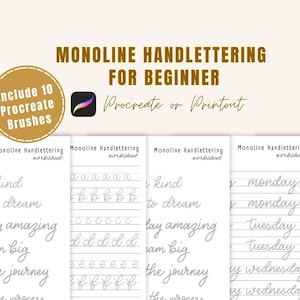 Monoline Handlettering Worksheet for Beginners: Procreate Practice (Digital Download)