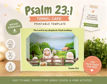 Psalm 23:1 Tunnel Kaart Knutselwerk – Zondagsschoolactiviteit voor Kinderen (Digitale Download)