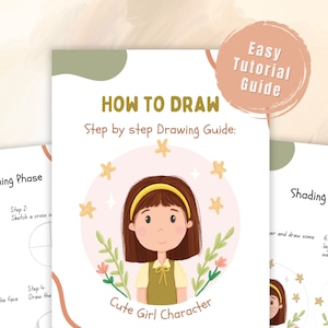 How to draw cute girl character guide book, Procreate Easy How to Draw Tutorial, Digital Step by step on How to Draw Cute Character Children