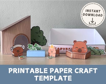 Capybara Paper Doll House: DIY Craft Template for Kids (Digital Download)