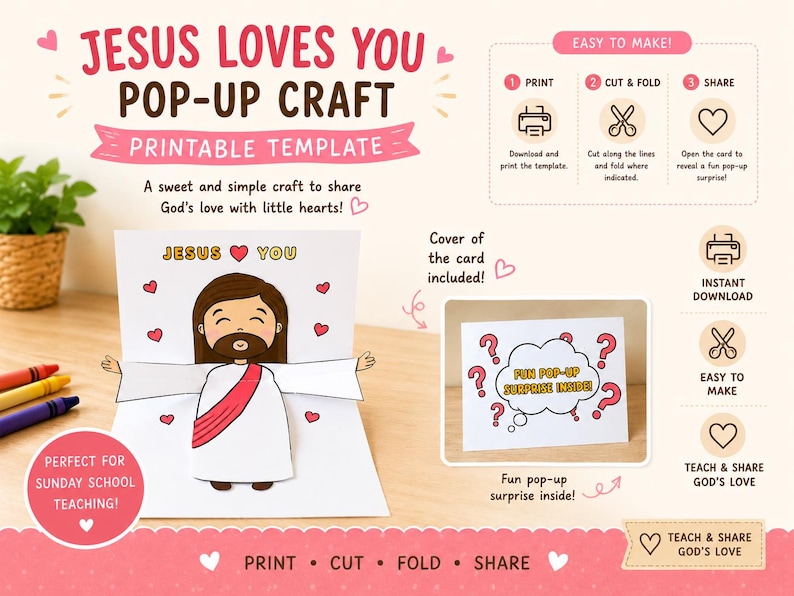Jesus Loves You Pop up Card Craft: Bible Sunday School Activity (PDF ...