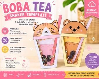 Boba tea shaker kaartje - DIY printbaar knutselsjabloon: Makkelijk knutselproject voor kinderen